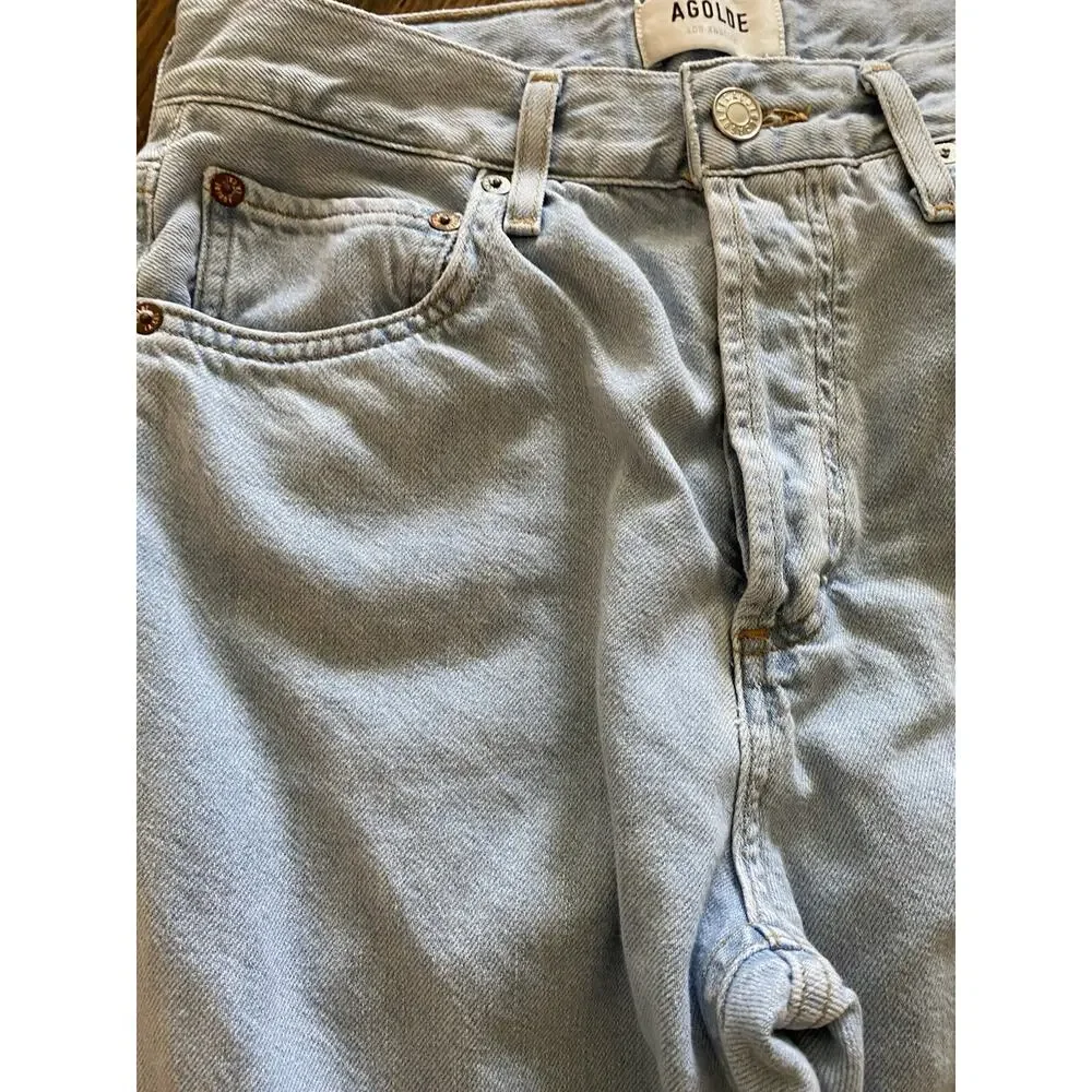 AGOLDE PARKER Jeans Button Fly Straight Cropped Relaxed Pivot Light Wash 25